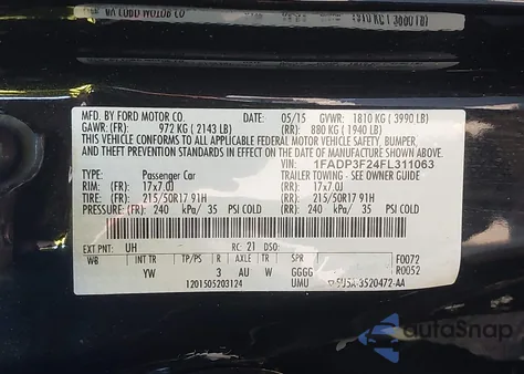 2015 Ford Focus Se из США, поврежденный, VIN 1FADP3F24FL311063